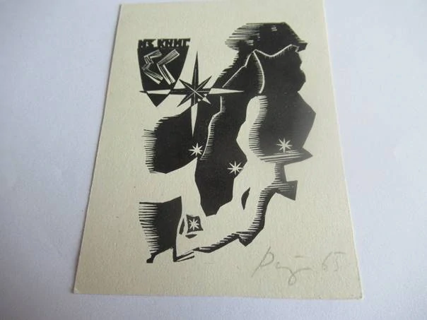 Exlibris – G. R. – German Ratner – Moskva, 1965 – původní autorský tisk / dřevoryt (X2) – 10×7,5 cm