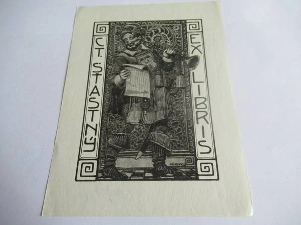 Exlibris – Ct. Šťastný – Jano Köhler – Československo – původní litografie / kamenotisk – 15×11 cm