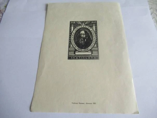 Exlibris – Knihovna University Komenského Bratislava – Vladimír Meisner – Československo, 1921 – původní dřevoryt (X2) – 20,5×14,5 cm