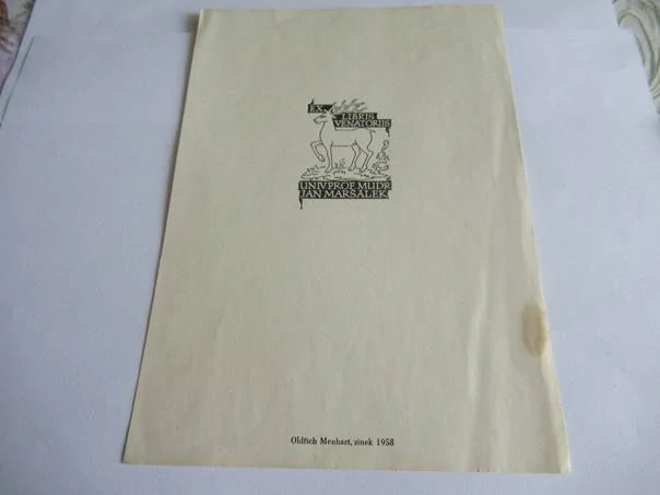 Exlibris – Univ. Prof. MUDr. Jan Maršálek – Oldřich Menhart – Československo, 1958 – původní zinkografie – 21×14,5 cm