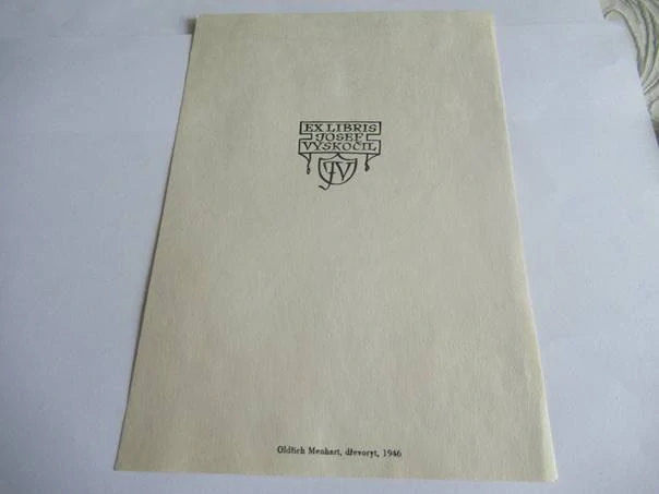 Exlibris – Josef Vyskočil – Oldřich Menhart – Československo, 1946 – původní dřevoryt (X2) – 20×14 cm