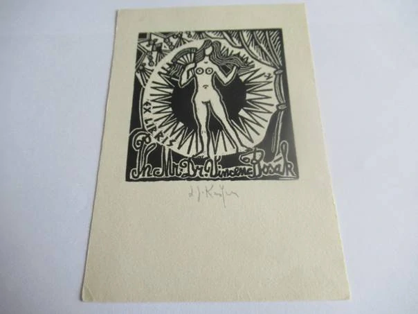 Exlibris – Ph. Mr. Dr. Vincenc Bosák – původní dřevoryt (X2) s autorskou signaturou – 13,5×9,5 cm