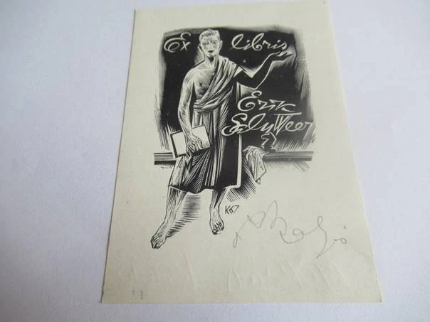 Exlibris – Erik Saluveer – Richard Kaljo – Estonsko, 1967 – původní dřevoryt (X2) – 10×7 cm