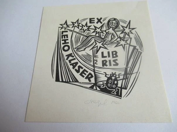 Exlibris – Leho Klaser – Silvi Väljal – Estonsko, 1966 – původní linoryt (X3) – 9×8,5 cm