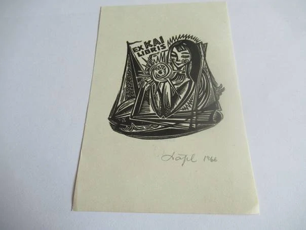 Exlibris – Kai – Silvi Väljal – Estonsko, 1966 – původní linoryt (X3) – 13,5×9 cm