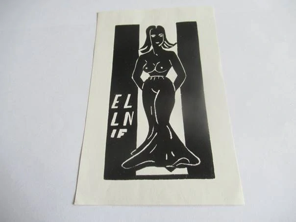 Exlibris – LN – L. Nijhuis – Nizozemsko – původní linoryt (X3) – 14×9 cm
