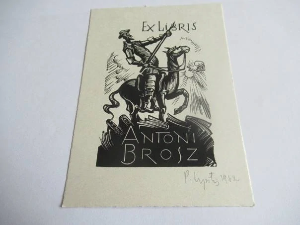 Exlibris – Antoni Brosz – Pēteris Upītis – Lotyšsko / Polsko, 1962 – původní dřevoryt (X2) – 12,5×9 cm