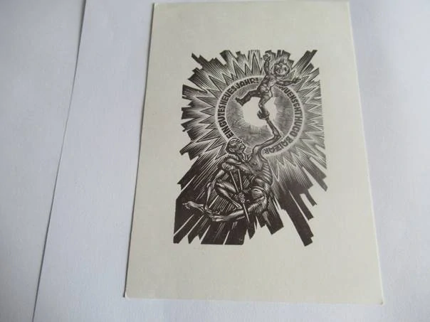 Původní sběratelská novoročenka Ein gutes neues Jahr wünscht Hugo Baizar – autor F. Tobol, dřevoryt X2 (15 × 10 cm)