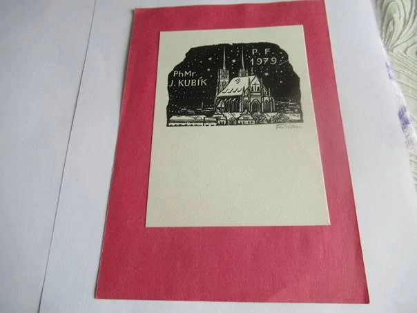 Původní sběratelská novoročenka P. F. 1979 PhMr. J. Kubík – autor Jan Furman, motiv chrámu sv. Petra a Pavla v Brně
