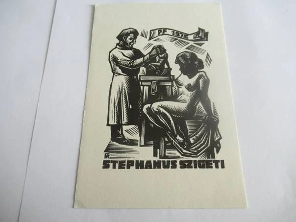 Sběratelská PF 1975 – autor: Antal Féry – motiv sochař v ateliéru s ženským aktem, dřevoryt X2 (15,5 × 10 cm)
