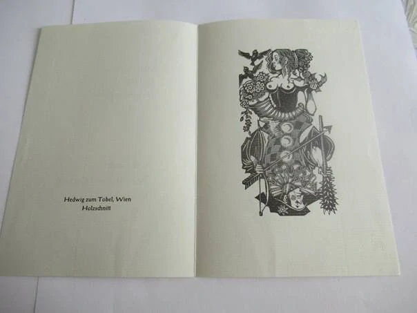 Sběratelská PF 1979 – motiv ženský akt, šašek a Kupido, dřevoryt X2 (14,5 × 9 cm)