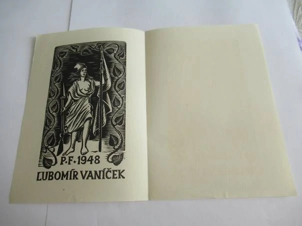 Sběratelská PF 1948 – autor: Michael Florian – motiv alegorie svobody a partyzánka, dřevoryt X2 (14,5 × 10 cm)