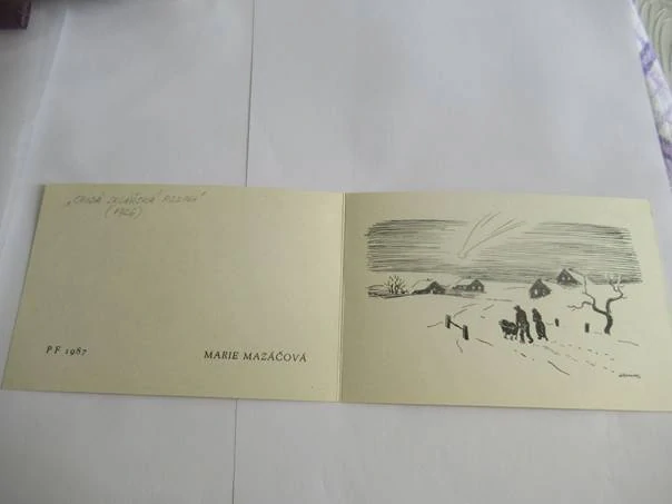 Sběratelská PF 1987 – autor: Alois Moravec – motiv Chudá ladařská rodina, tisk (15 × 10 cm)
