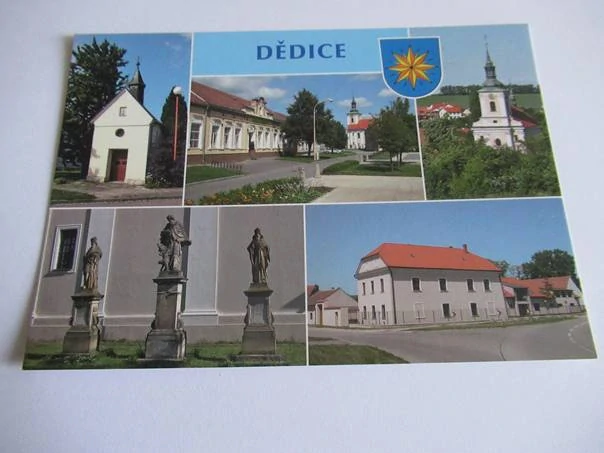 Dědice - kaple sv. Petra a Pavla na Pazderně, náměstí Svobody, barokní kostel Nejsvětější Trojice, sochy sv. Jana Nepomuckého a slovanských věrozvěstů sv. Cyrila a Metoděje před kostelem, budova fary