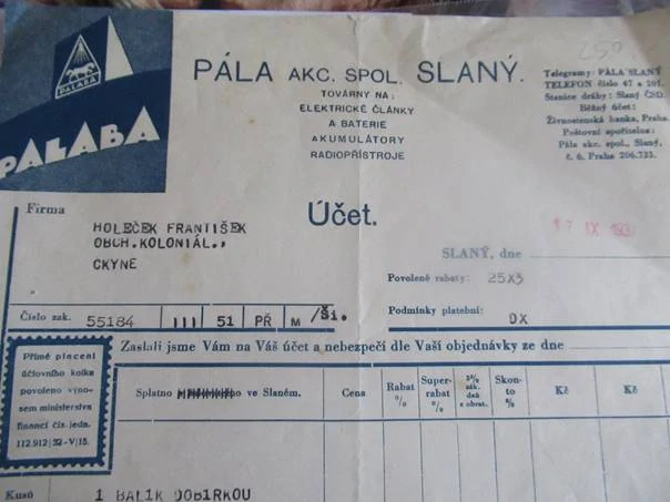 Slaný - Pála akc. spol. - Továrny na: Elektrické články a baterie, akumulátory, radiopřístroje - 1937