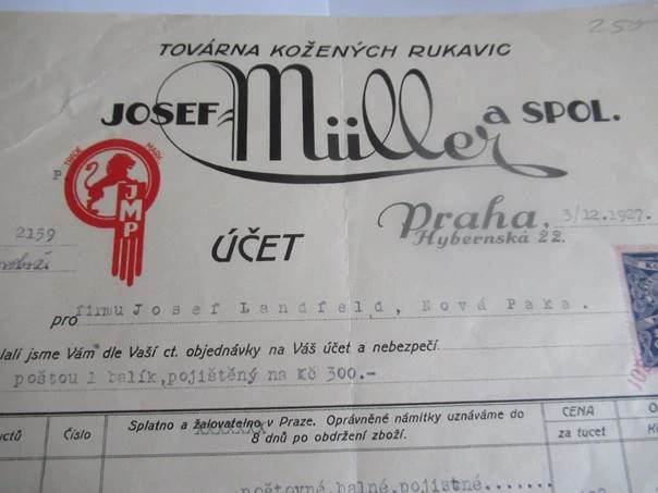 Praha - Josef Müller a spol. - Továrna kožených rukavic - 1927