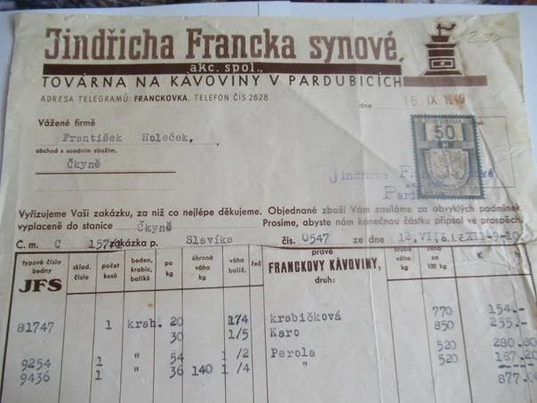 Pardubice - Jindřicha Francka synové, akc. spol, - Továrna na kávoviny - 1940
