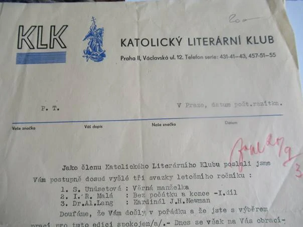 Praha II. - Katolický literární klub - 1939