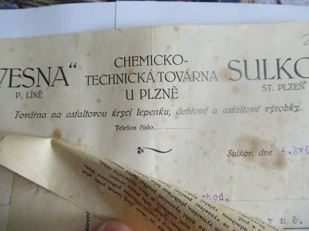 Sulkov u Plzně - Vesna - P. Líně - Chemicko-technická továrna - Továrna na asfaltovou krycí lepenku, dehtové a asfaltové výrobky - 1929