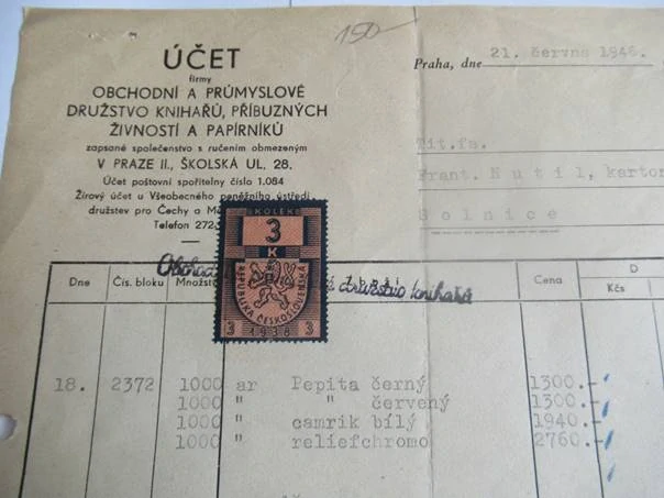 Praha II. - Obchodní a průmyslové družstvo knihařů, příbuzných živností a papírníků - 1946