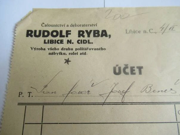 Libice nad Cidlinou - Rudolf Ryba - Výroba všeho druhu polštářovaného nábytku, rolet atd. - 1942