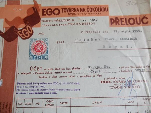 Přelouč - EGO - Továrna na čokoládu. spol. s. r. o. - 1940
