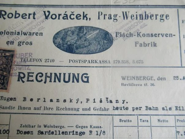 Praha - Robert Voráček - Továrna na rybí konzervy - 1922