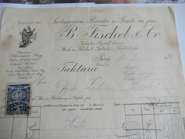 Praha - B. Fischel & Co - Velkoobchod s hedvábným zbožím, stuhami a sametem - 1928