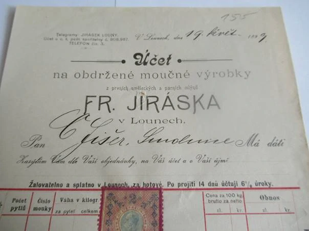 Louny - Fr. Jirásek - moučné výrobky - 1899