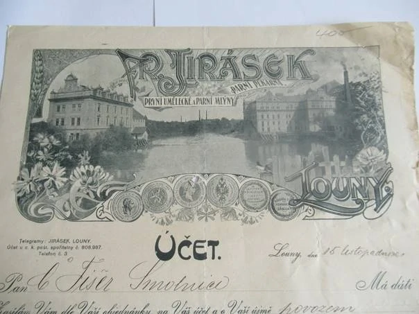 Louny - Fr. Jirásek - Parní pekárna - První umělecké a parní mlýny - 1901