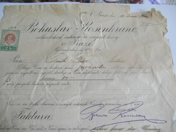 Praha - Bohuslav Rosenkranc - Velkoobchod cukrem a import kávy - 1905