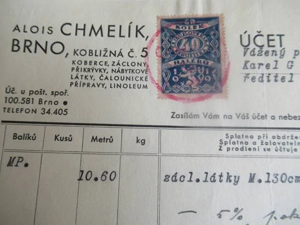 Brno - Alois Chmelík - Koberce, záclony, přikrývky, nábytkové látky, čalounické přípravy, linoleum - 1933