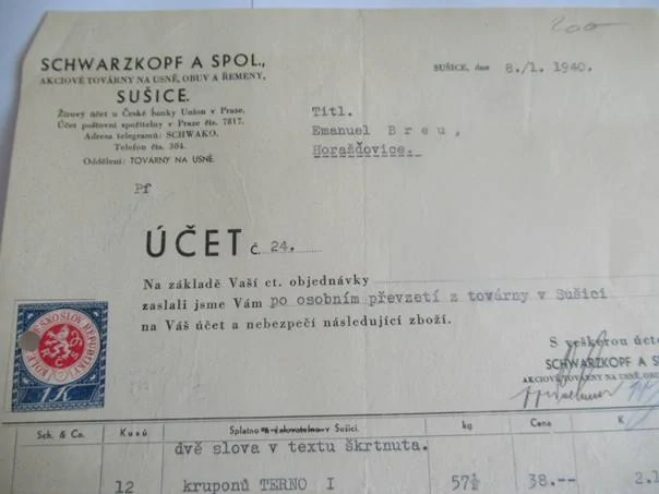 Sušice - Schwarzkopf a Spol. - akciové továrny na usně, obuv a řemeny - 1940