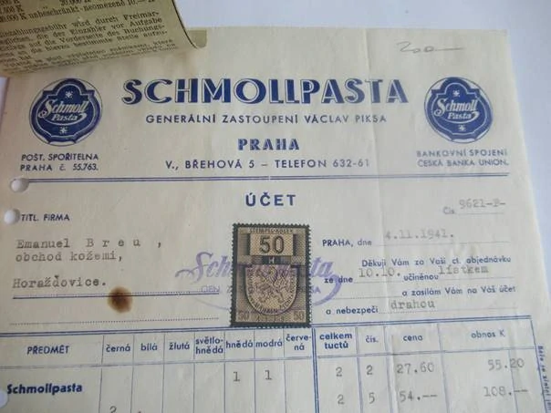 Praha - Schmoll Pasta  Václav Piksa - 1941