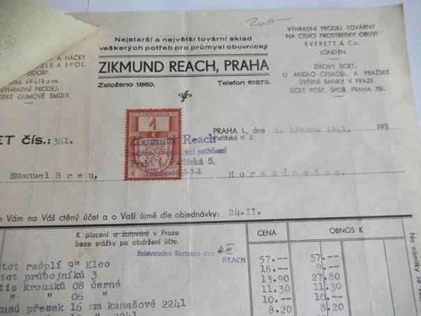 Praha - Zikmund Reach - Nejstarší a největší tovární sklad veškerých potřeb pro průmysl obuvnický - 1941