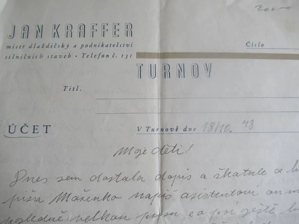 Turnov - Jan Kraffer - mistr dlaždičský a podnikatelství silničních staveb - 1948
