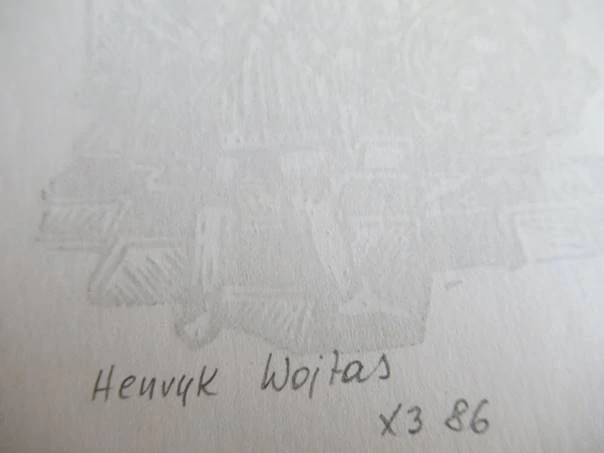 Originální velký dřevoryt 15 x 10 cm – Zdzisław Dąbek / Renesanční motiv – Henryk Wojtas