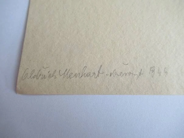 Originální válečný dřevoryt 13,5 x 9,5 cm – František Navrátil (1944) – Oldřich Menhart