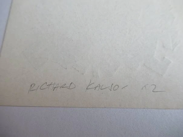 Barevné exlibris Richard Kaljo, 10 × 7 cm – Motiv ženského aktu a slunečnice pro H. Joonuks (Estonsko)