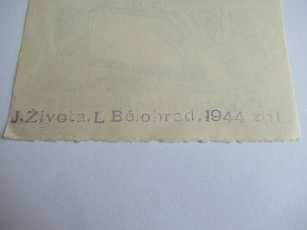 Exlibris Oldřich a Růža Hlavatých, 12 × 11 cm – Josef Života (Lázně Bělohrad 1944)