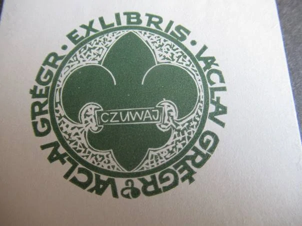 Skautské exlibris Václav Grégr, 7 × 6,5 cm – Zbigniew Dolatowski