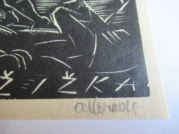 Signované exlibris Jan Žižka, 15 × 9,5 cm – Alois Moravec (1928)