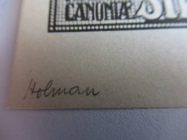 Signované secesní exlibris Bibliotheca Strahov, 7 × 6,5 cm – Miloslav Holman