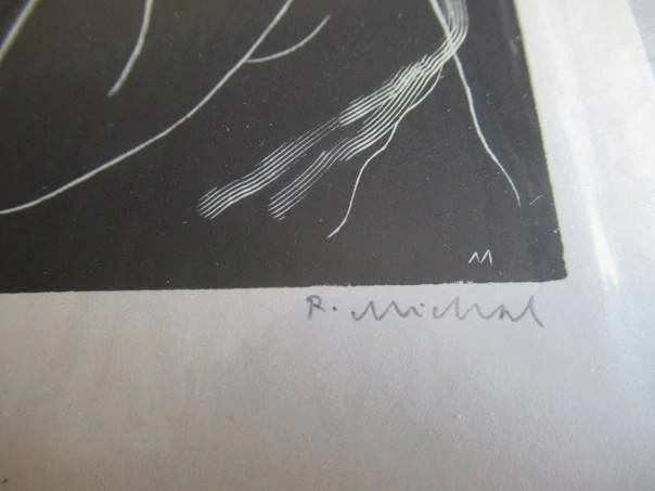 Signované exlibris E. K., 13,5 × 10 cm – Ženský akt od R. Machaze