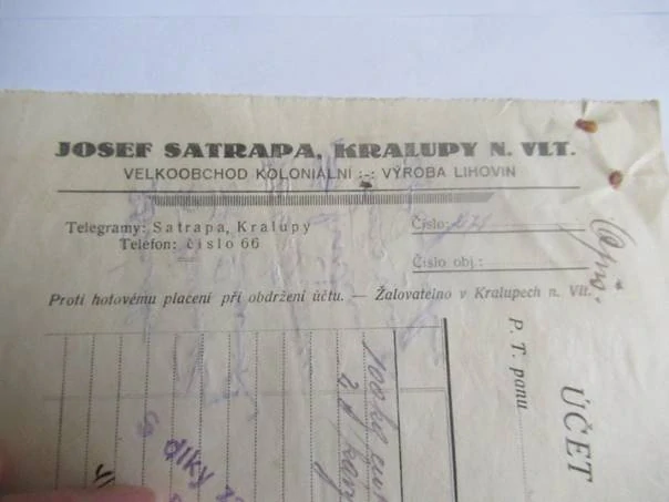 Kralupy nad Vltavou - Josef Satrapa - Velkoobchod koloniální, výroba lihovin - 1922