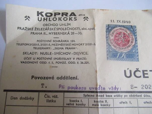 Praha - Kopra dříve Uhlokoks - Obchod uhlím - Pražské železářské společnosti, akc. spol. - 1942