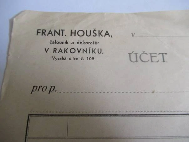 Rakovník - Frant. Houška - Čalouník a dekoratér
