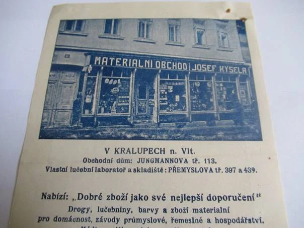 Kralupy nad Vltavou - Josef Kysela - Drogerie a obchod materialní - 1922