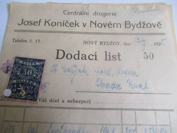 Nový Bydžov - Josef Koníček - Centrální drogerie - 1925