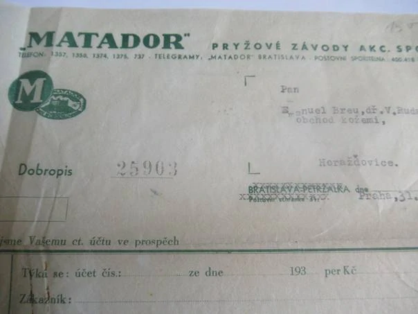 Praha - Matador - Pryžové závody akc. spol. - 1939